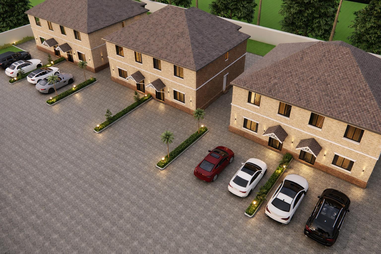Aerial architectural view of the private Bourne End Lane development